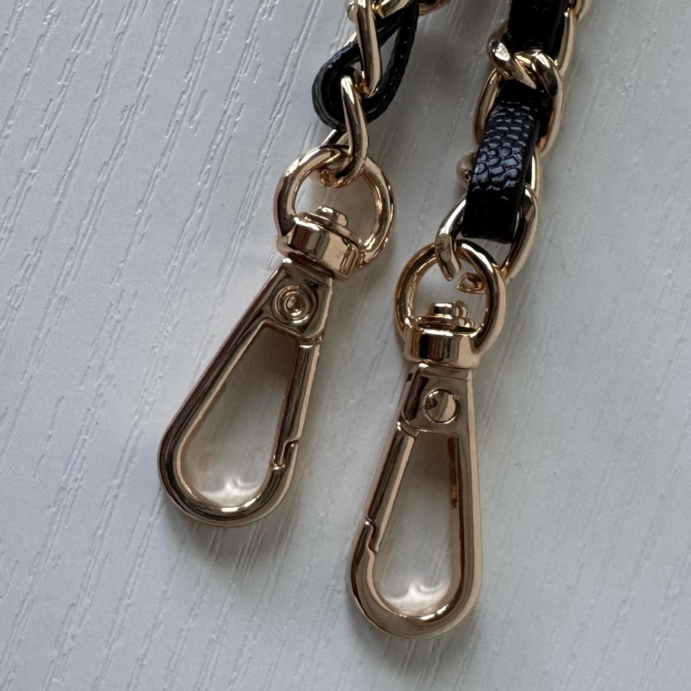Unbranded Gold Chain Black Leather Caviar Replacement Strap for Purse Bag - Picture 2 of 3